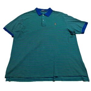 Polo Ralph Lauren Men's Big Short Sleeve Polo Shirt Green and Blue Stripe 3XB
